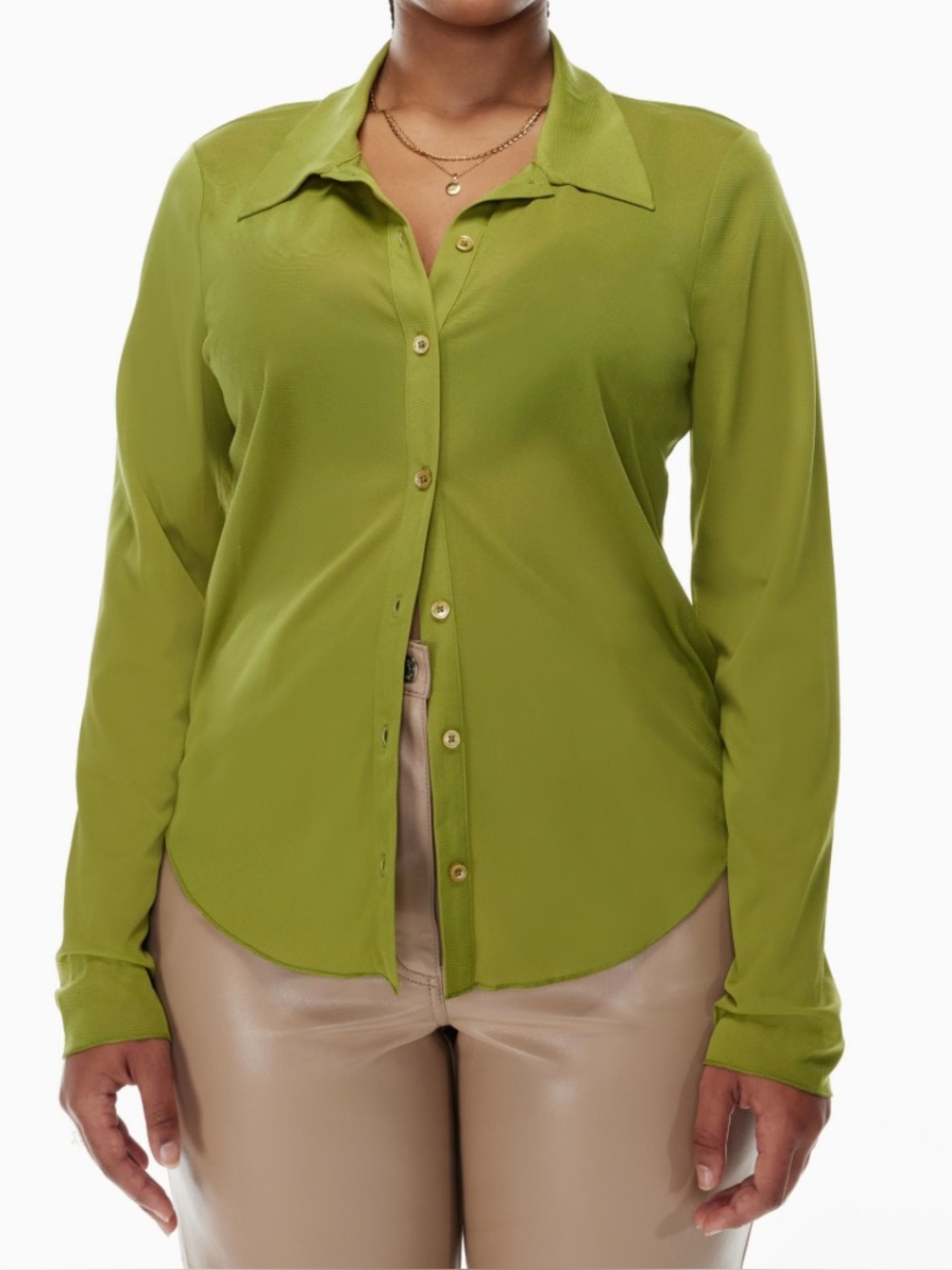 Aritzia Wilfred Olive Green Long Sleeve Button Front Blouse